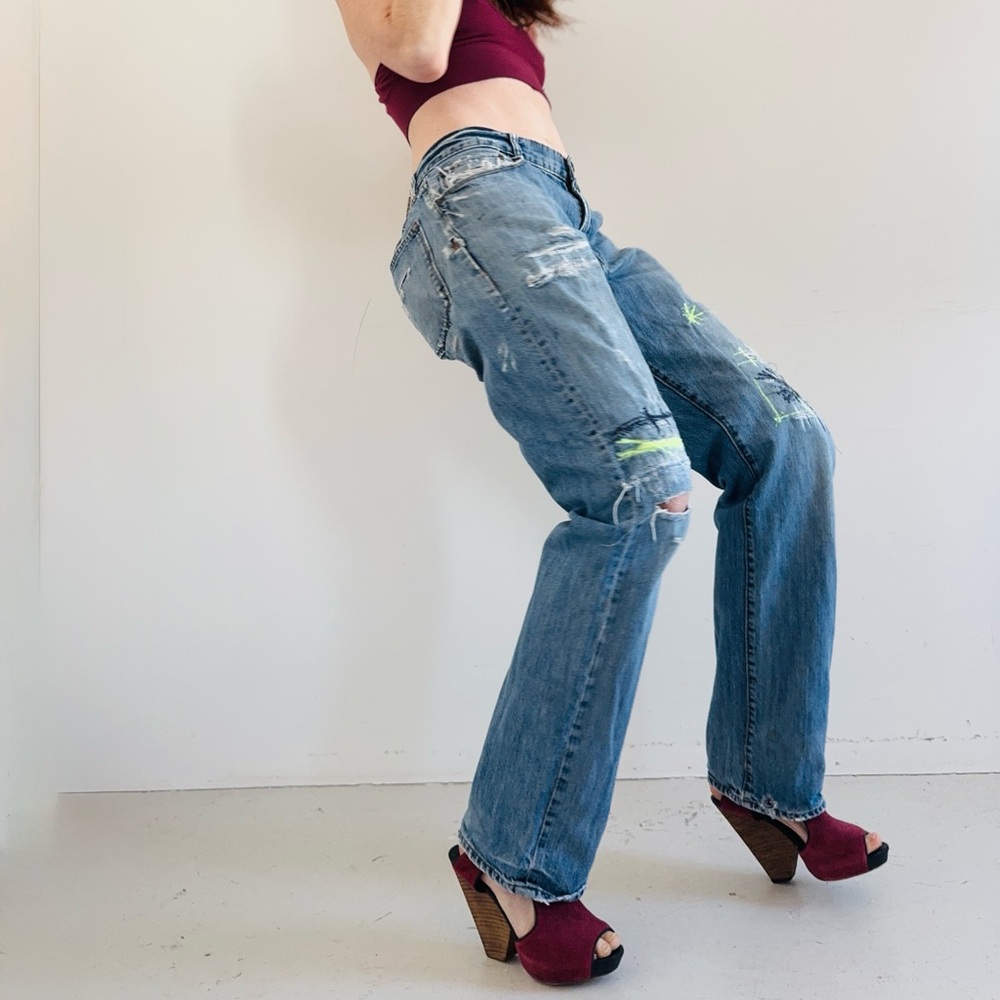 Vintage GAP actual boyfrnd Jeans torn worn sewn and again